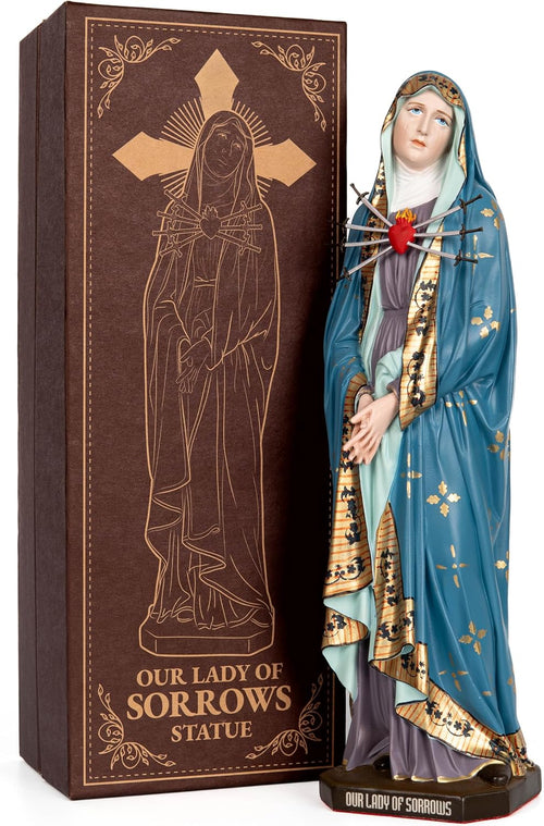 Our Lady of Sorrows Statue with Ornate Patterns 11.8" — Hand-Painted Virgin Mary Statue, Catholic Gift