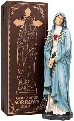 Our Lady of Seven Sorrows Statue 11.8" — Hand-Painted Vintage Catholic Statue, Sympathy & Confirmation Gift