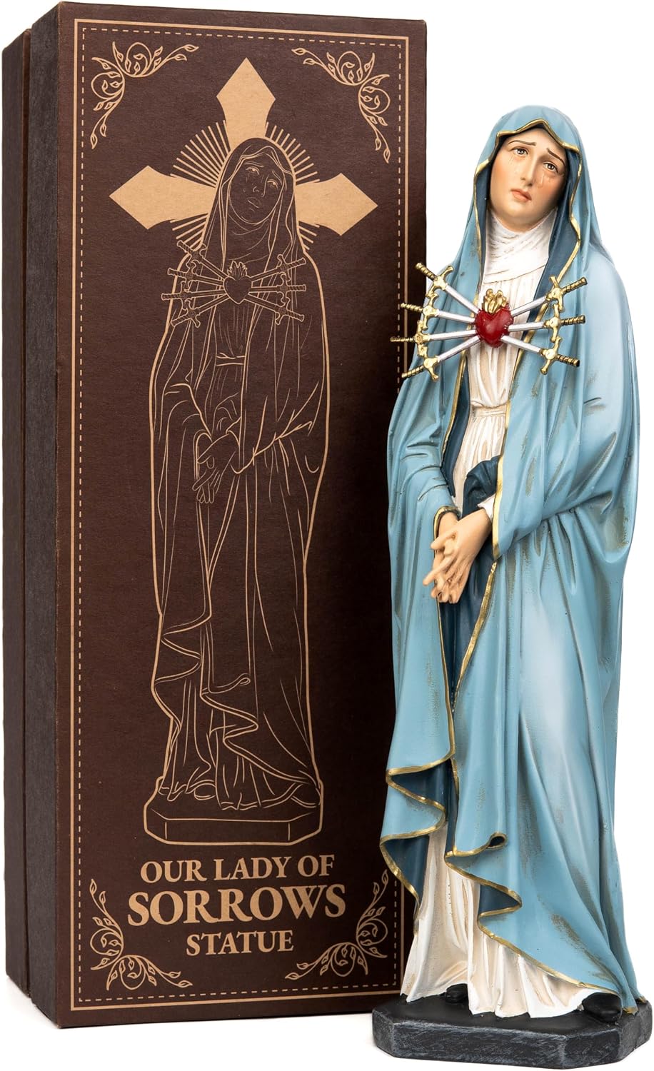 Our Lady of Seven Sorrows Statue 11.8" — Hand-Painted Vintage Catholic Statue, Sympathy & Confirmation Gift