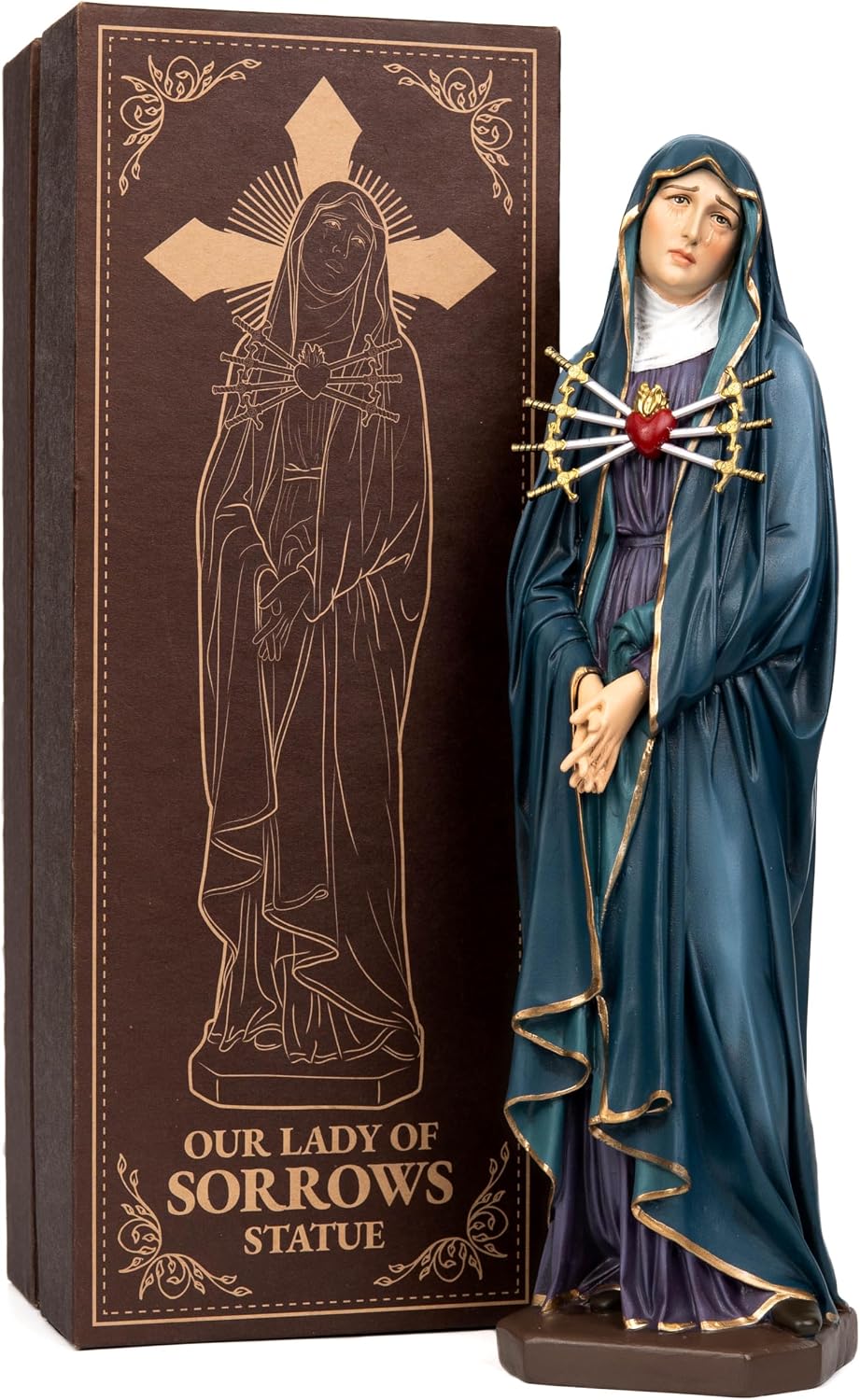 Our Lady of Seven Sorrows Statue 11.8" — Hand-Painted Vintage Catholic Statue, Sympathy & Confirmation Gift